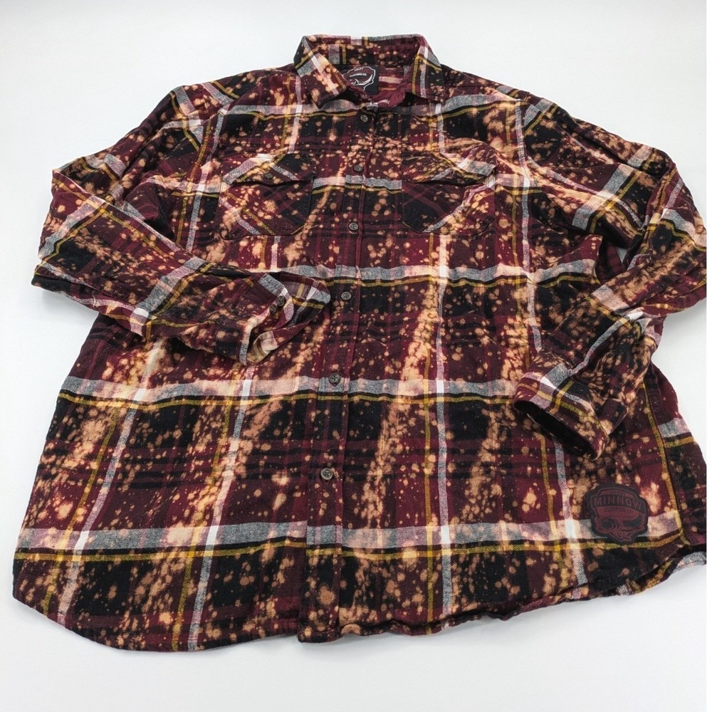 Angry Minnow Flannel Mens XL Plaid Brushed Button Up Long Sleeve Tattoos - Picture 2 of 9
